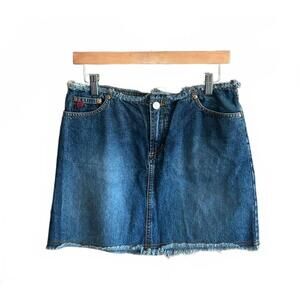 Paris Blue Vintage Denim Skirt Juniors Sz 7 Frayed Y2K